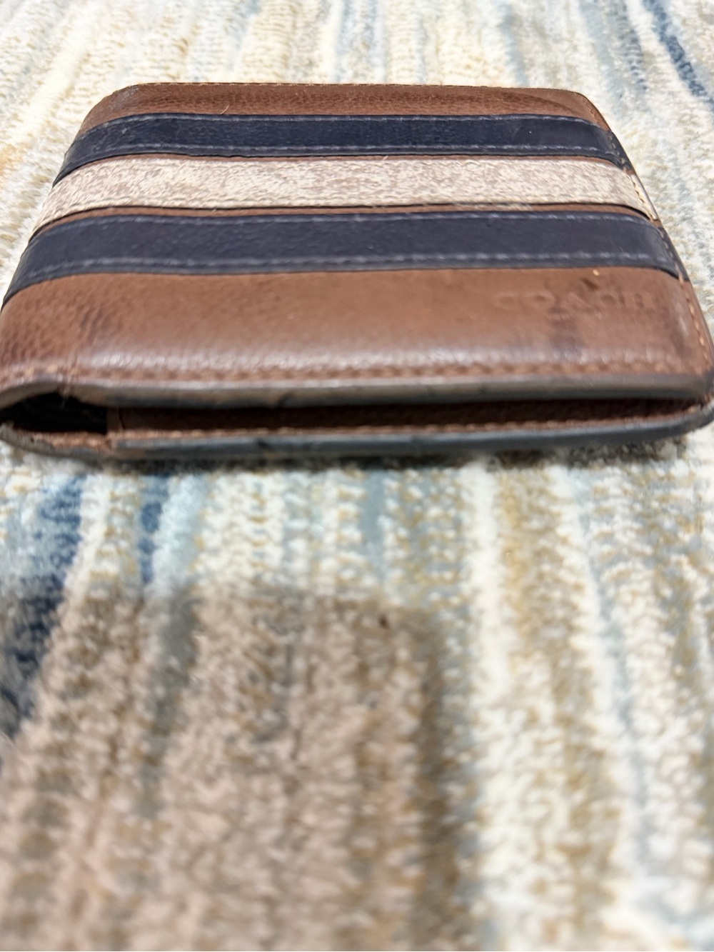 Coach Brown Wallet with Navy and Cream Stripes